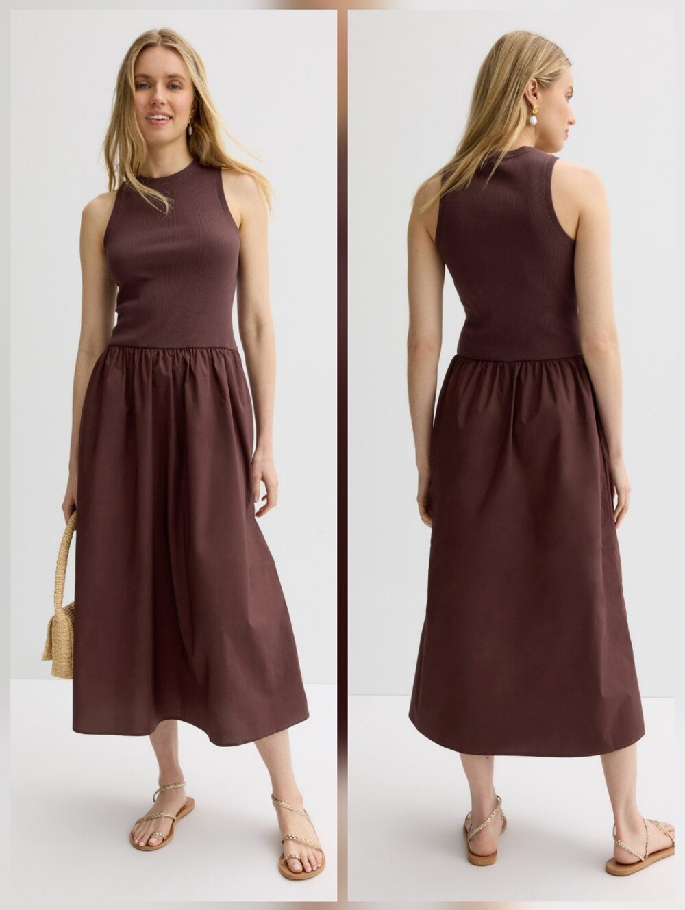 Sanctuary Take Me Away Midi Dress Cotton Crew Neck Sleeveless Pull on Size M